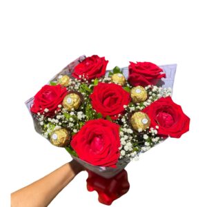 Ramalhete luxo - Rosas e Ferrero Rocher